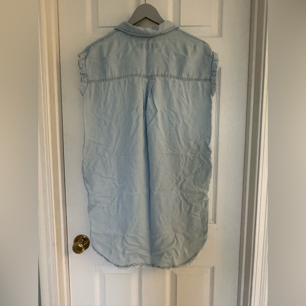 Thread & Supply Light Blue Chambray Sleeveless Shirt Dress Tunic XS - Picture 2 of 3